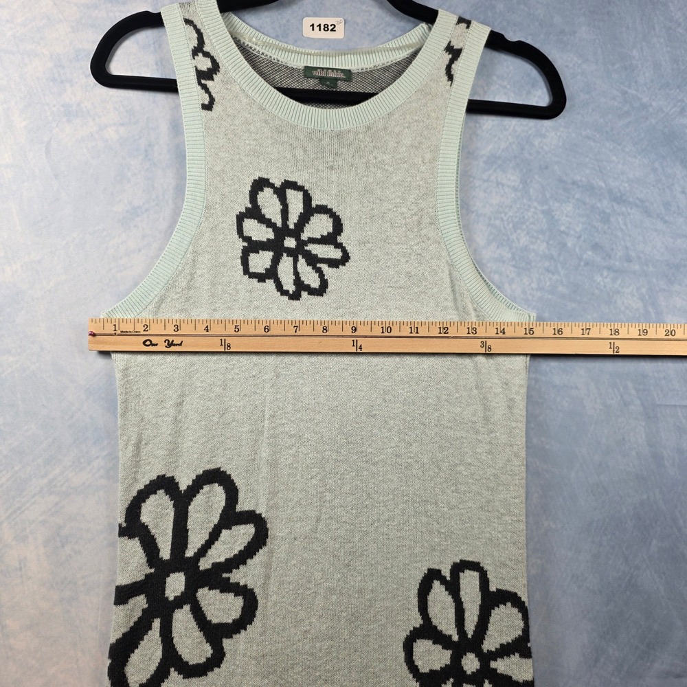 Wild Fable Mint Green Black Floral Daisy Knit Sleeveless Midi Dress Womens Mediu - Picture 5 of 8